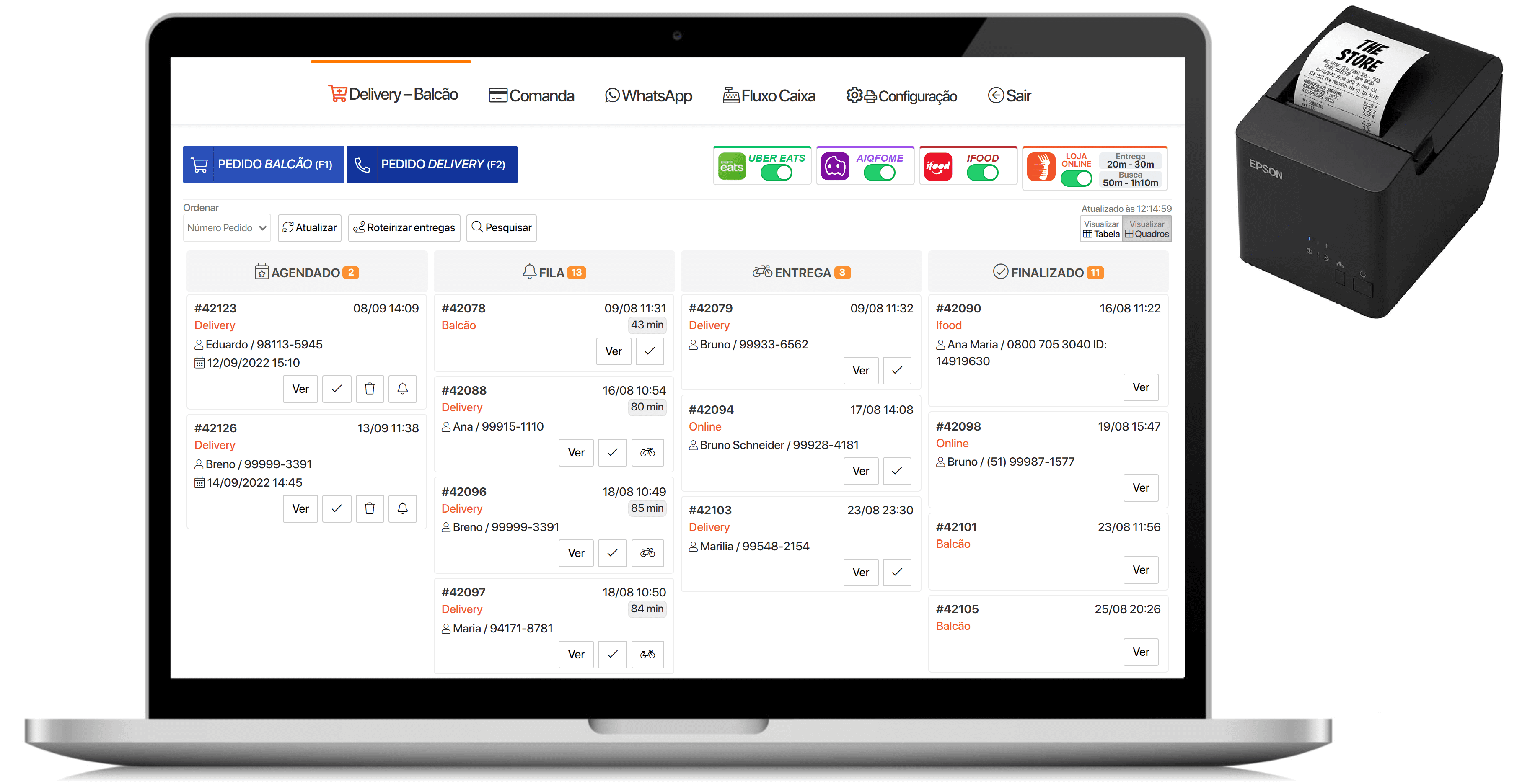Sistema PDV para restaurante com frente de caixa e integração iFood