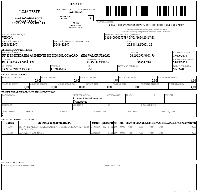 Exemplo de NF-e Nota Fiscal Eletrônica
